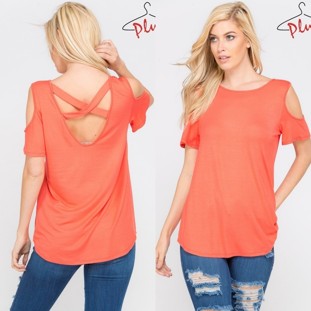 Crisscross Cold Shoulder Coral Top